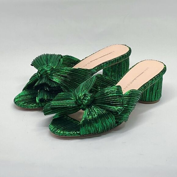 Loeffler Randall Emilia 50MM Pleated Lamé Knotted Mules size 5 - Picture 5 of 14